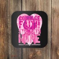 Courage Faith Strength Hope Breast Cancer Awareness Coaster thumb 0