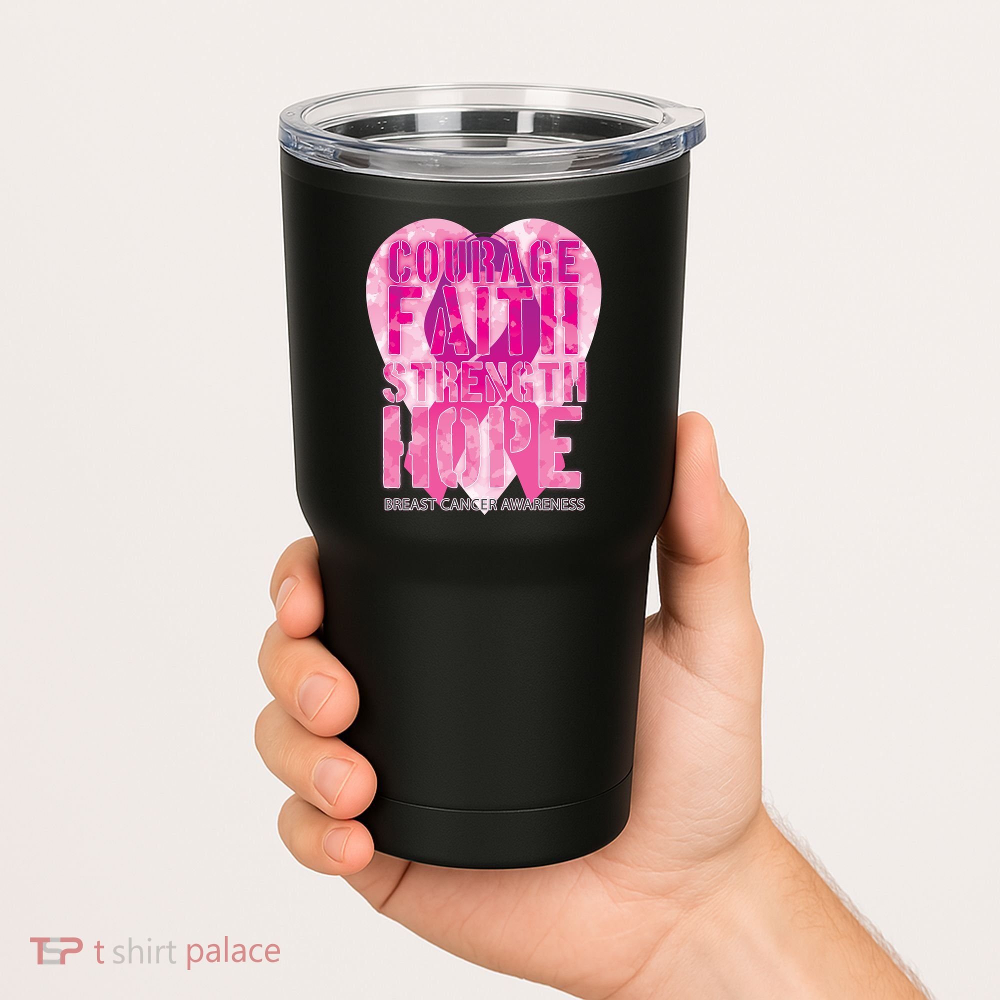 Courage Faith Strength Hope Breast Cancer Awareness Tumbler