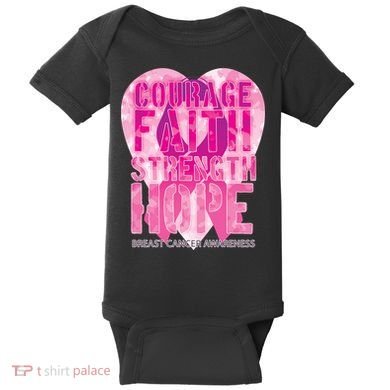 Courage Faith Strength Hope Breast Cancer Awareness Baby Bodysuit