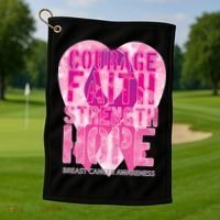 Courage Faith Strength Hope Breast Cancer Awareness Golf Towel thumb 1