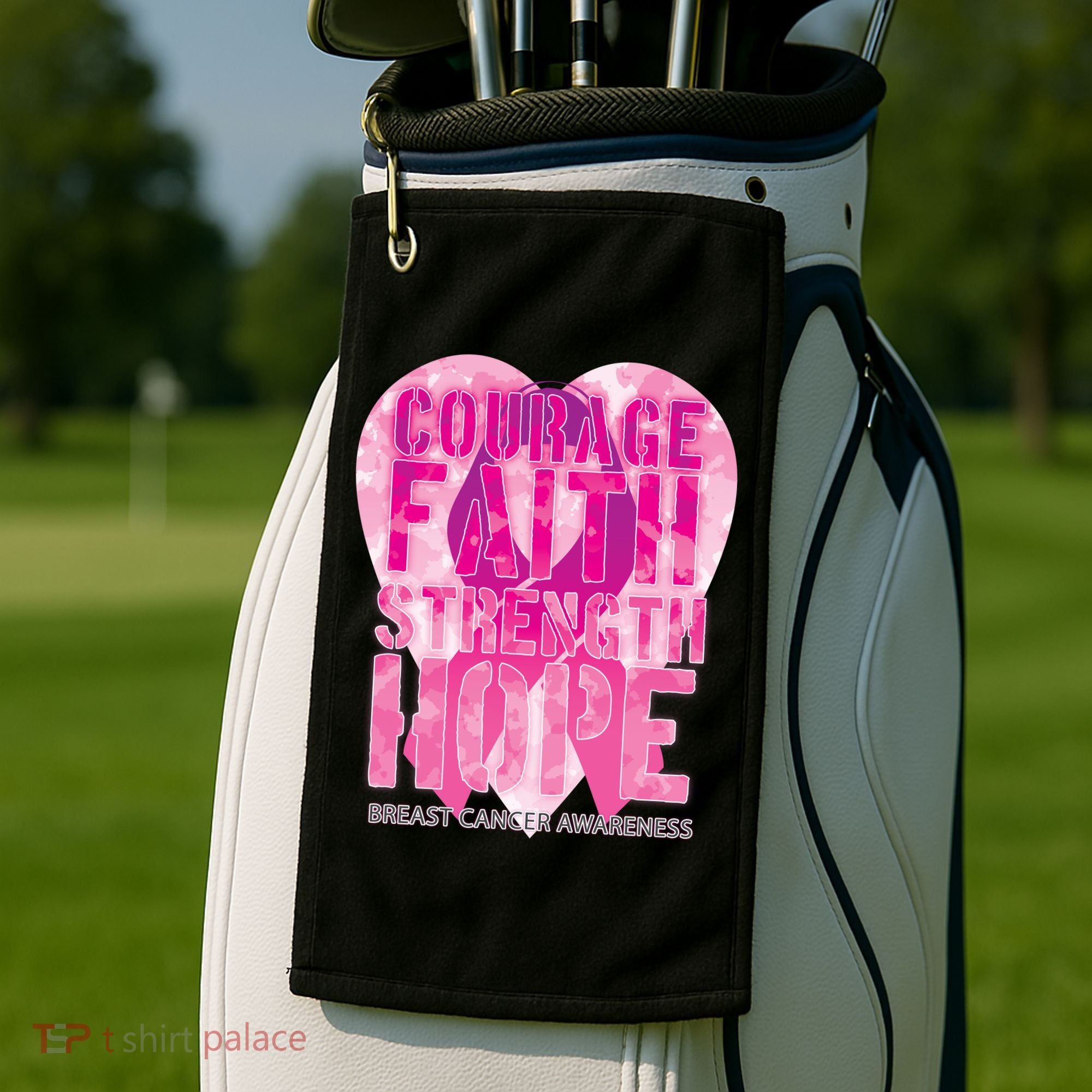Courage Faith Strength Hope Breast Cancer Awareness Golf Towel