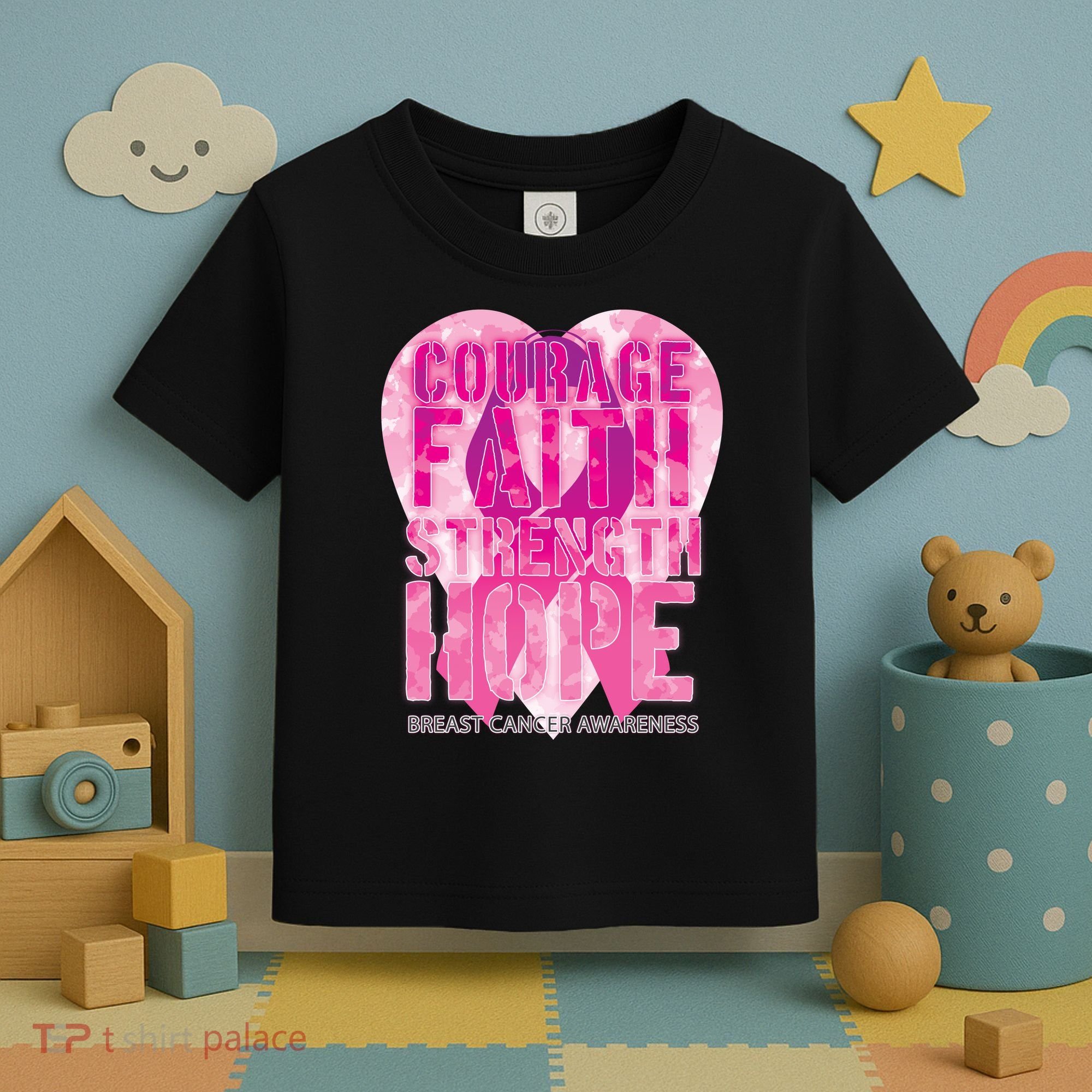 Courage Faith Strength Hope Breast Cancer Awareness Toddler T-Shirt