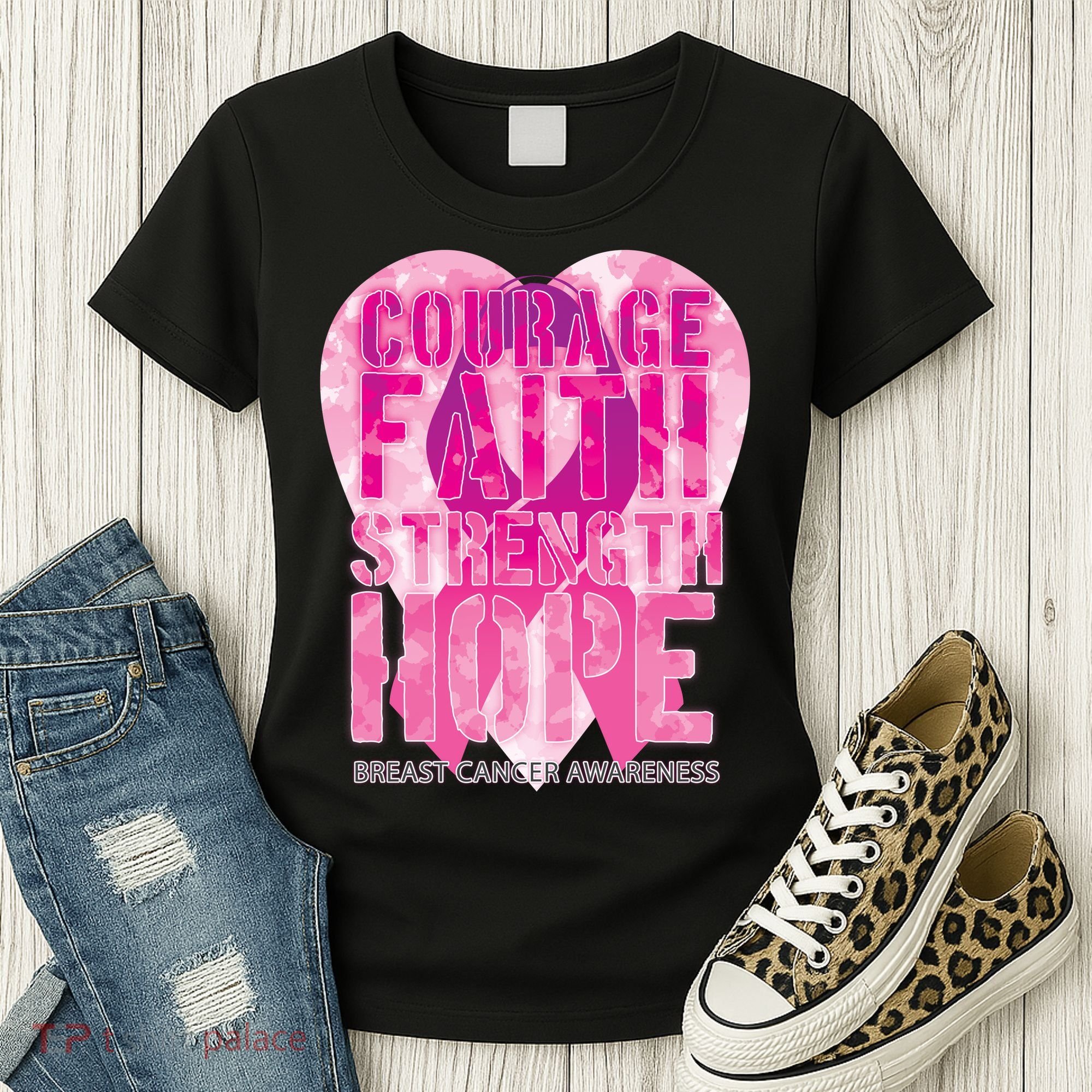 Courage Faith Strength Hope Breast Cancer Awareness Women's T-Shirt