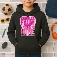 Courage Faith Strength Hope Breast Cancer Awareness Kids Hoodie thumb 2