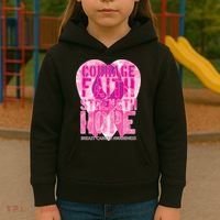 Courage Faith Strength Hope Breast Cancer Awareness Kids Hoodie thumb 3