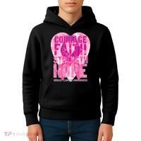 Courage Faith Strength Hope Breast Cancer Awareness Kids Hoodie thumb 4