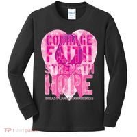 Courage Faith Strength Hope Breast Cancer Awareness Kids Long Sleeve Shirt thumb 0