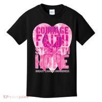 Courage Faith Strength Hope Breast Cancer Awareness Kids T-Shirt thumb 0