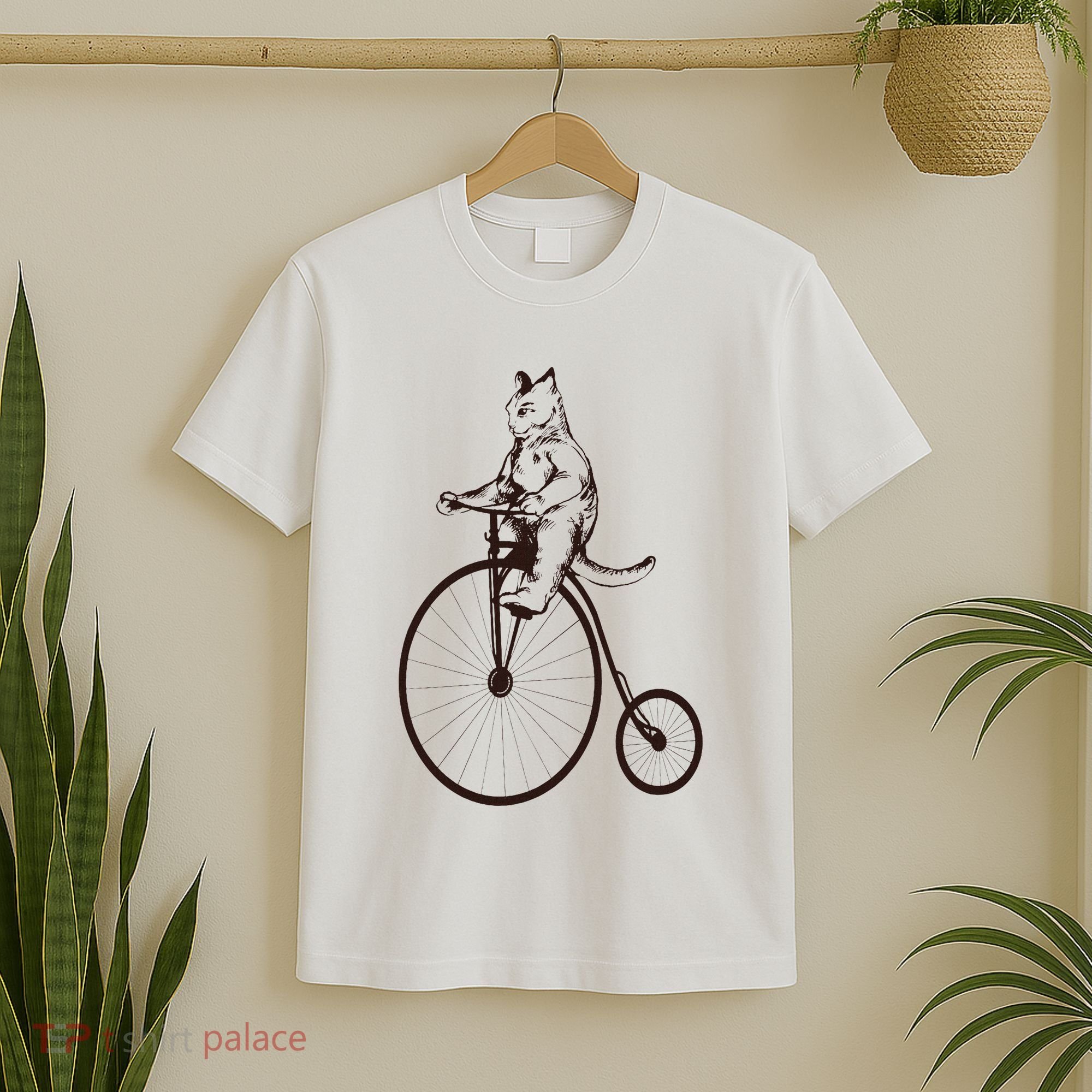 Cat On Vintage Bicycle Funny Gift T-Shirt
