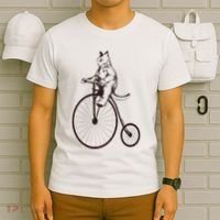 Cat On Vintage Bicycle Funny Gift T-Shirt thumb 6