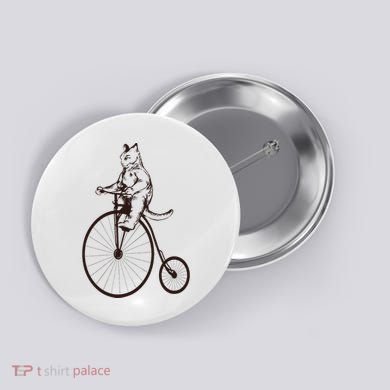 Cat On Vintage Bicycle Funny Gift Button
