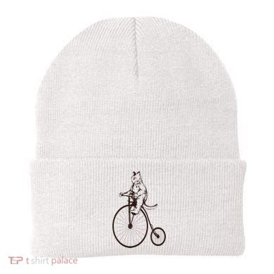 Cat On Vintage Bicycle Funny Gift Beanie