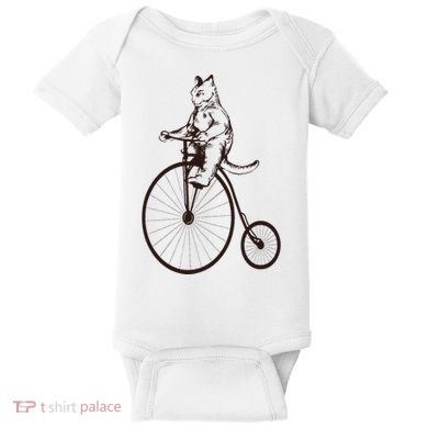 Cat On Vintage Bicycle Funny Gift Baby Bodysuit
