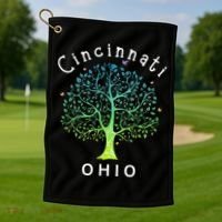 Cincinnati Ohio With Tree Love For Cincinnati Golf Towel thumb 1