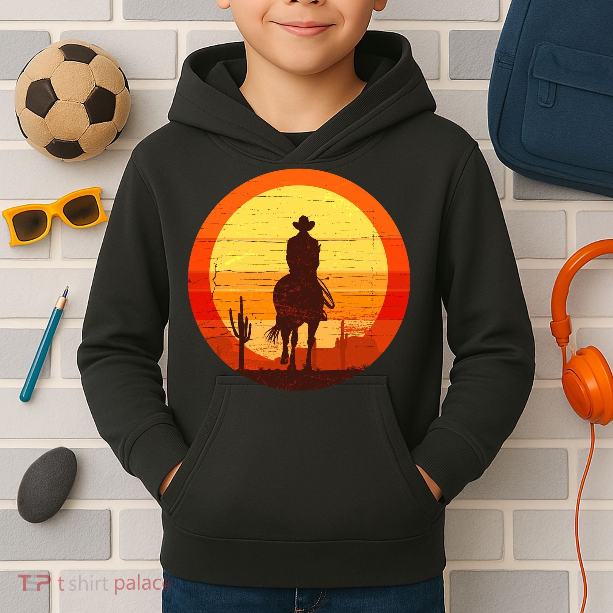 Cowboy Gamer Sunset Kids Hoodie