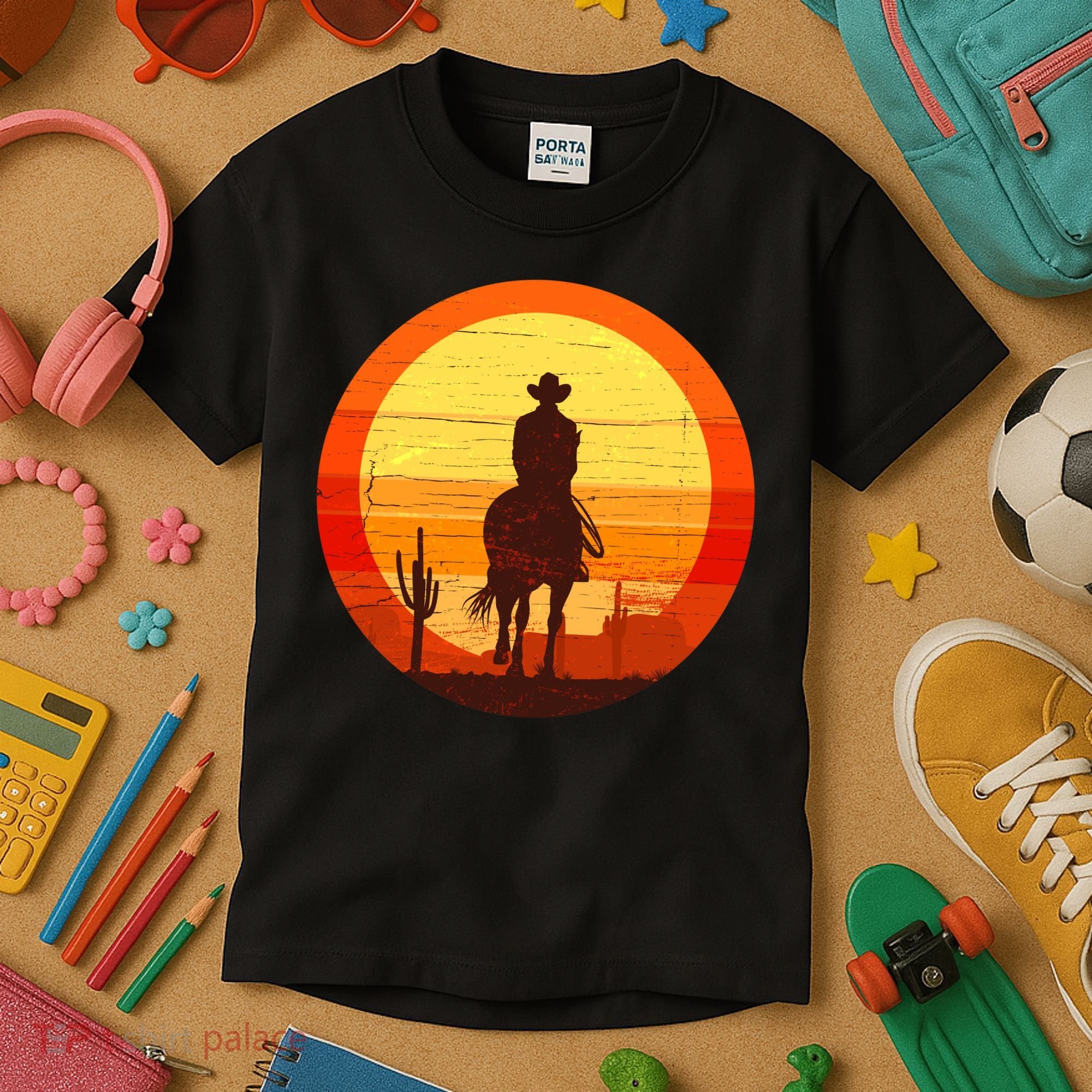 Cowboy Gamer Sunset Kids T-Shirt
