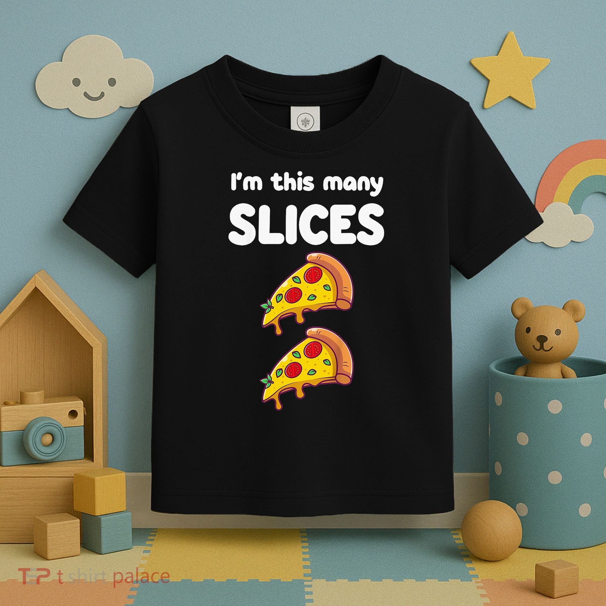 Cute Pizza 2nd Birthday I'm This Many Slices 2 Year Old Toddler T-Shirt