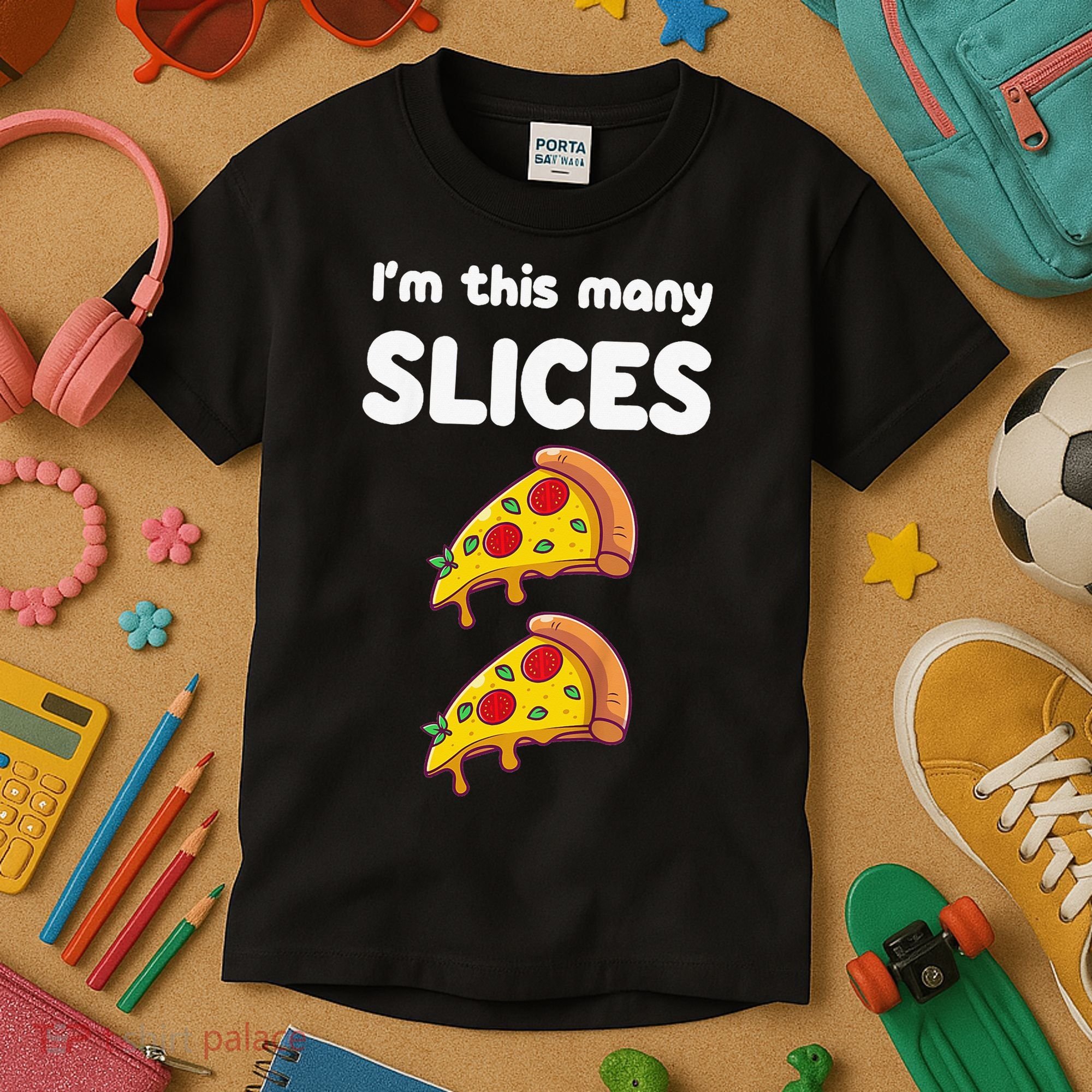 Cute Pizza 2nd Birthday I'm This Many Slices 2 Year Old Kids T-Shirt