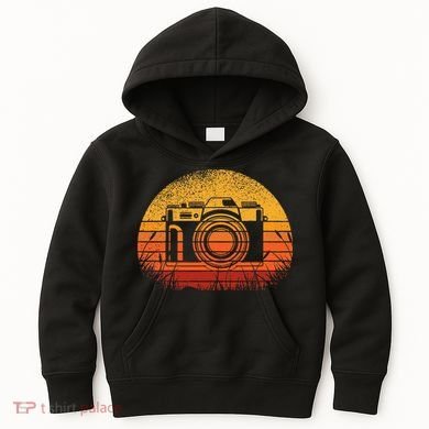 Camera Photographer 70s Retro Vintage Sunset Camera Kids Hoodie