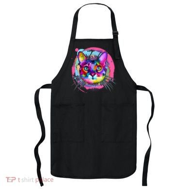 Colorful Painted Abstract Cat Face Apron