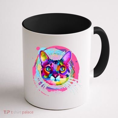 Colorful Painted Abstract Cat Face Coffee Mug back