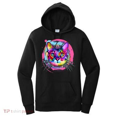 Colorful Painted Abstract Cat Face Women's Hoodie