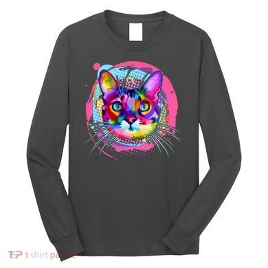 Colorful Painted Abstract Cat Face Long Sleeve Shirt