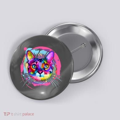 Colorful Painted Abstract Cat Face Button