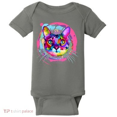 Colorful Painted Abstract Cat Face Baby Bodysuit