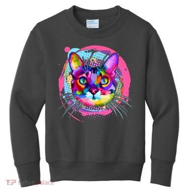 Colorful Painted Abstract Cat Face Kids Sweatshirt