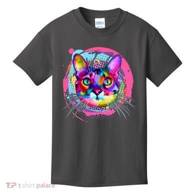 Colorful Painted Abstract Cat Face Kids T-Shirt