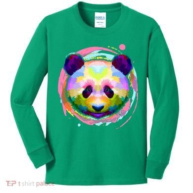Colorful Painted Abstract Panda Face Kids Long Sleeve Shirt