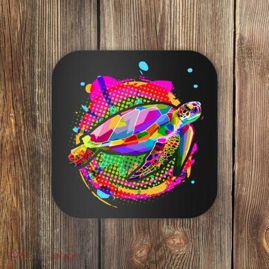 Colorful Painted Abstract Sea Turtle Coaster