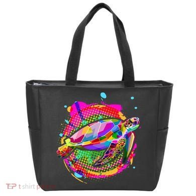 Colorful Painted Abstract Sea Turtle Tote Bag