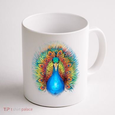 Colorful Peacock Art Coffee Mug back