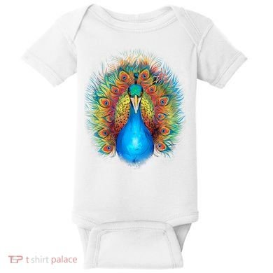 Colorful Peacock Art Baby Bodysuit