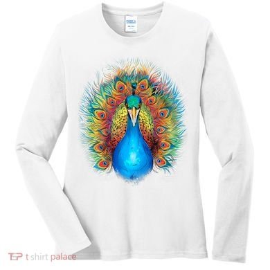 Colorful Peacock Art Women's Long Sleeve Shirt