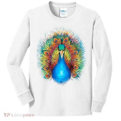 Colorful Peacock Art Kids Long Sleeve Shirt