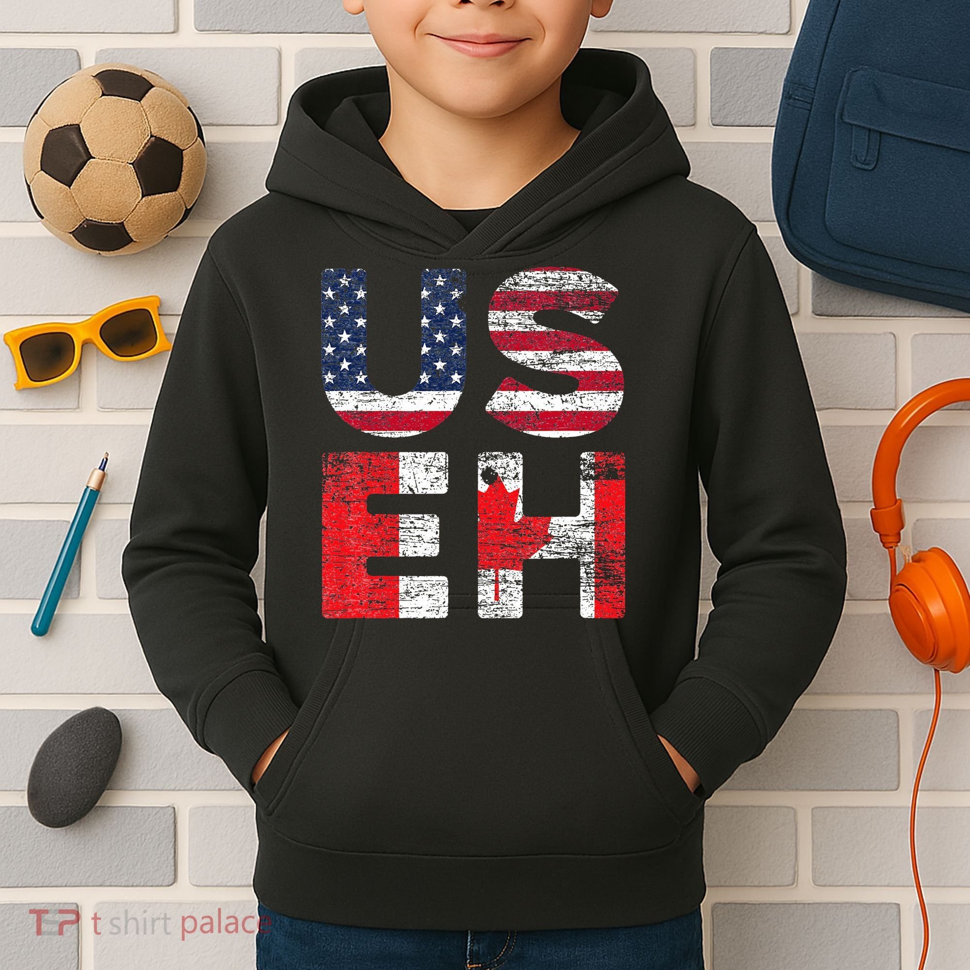 Canadian Pride American USA USEH US Flag Canada Kids Hoodie