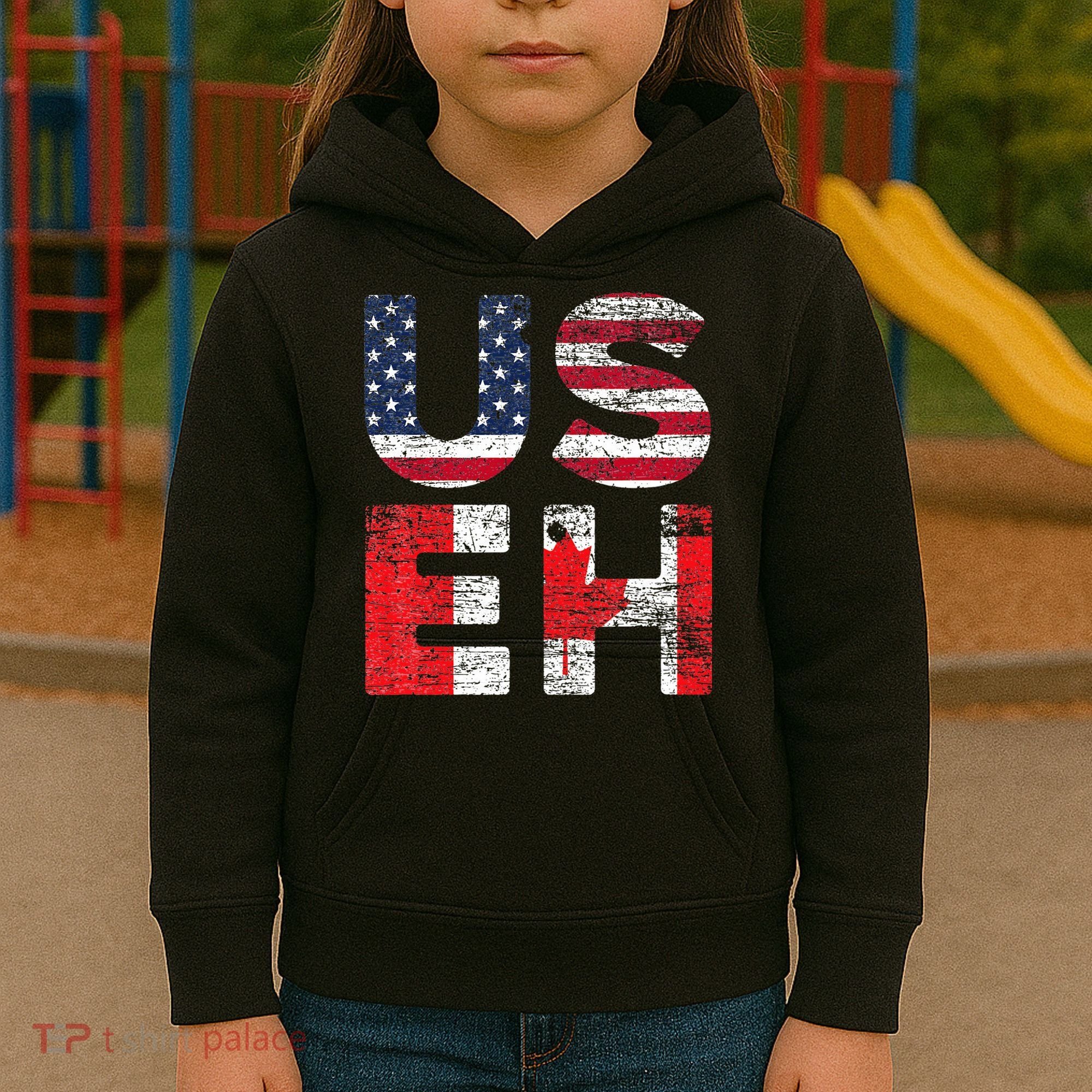 Canadian Pride American USA USEH US Flag Canada Kids Hoodie