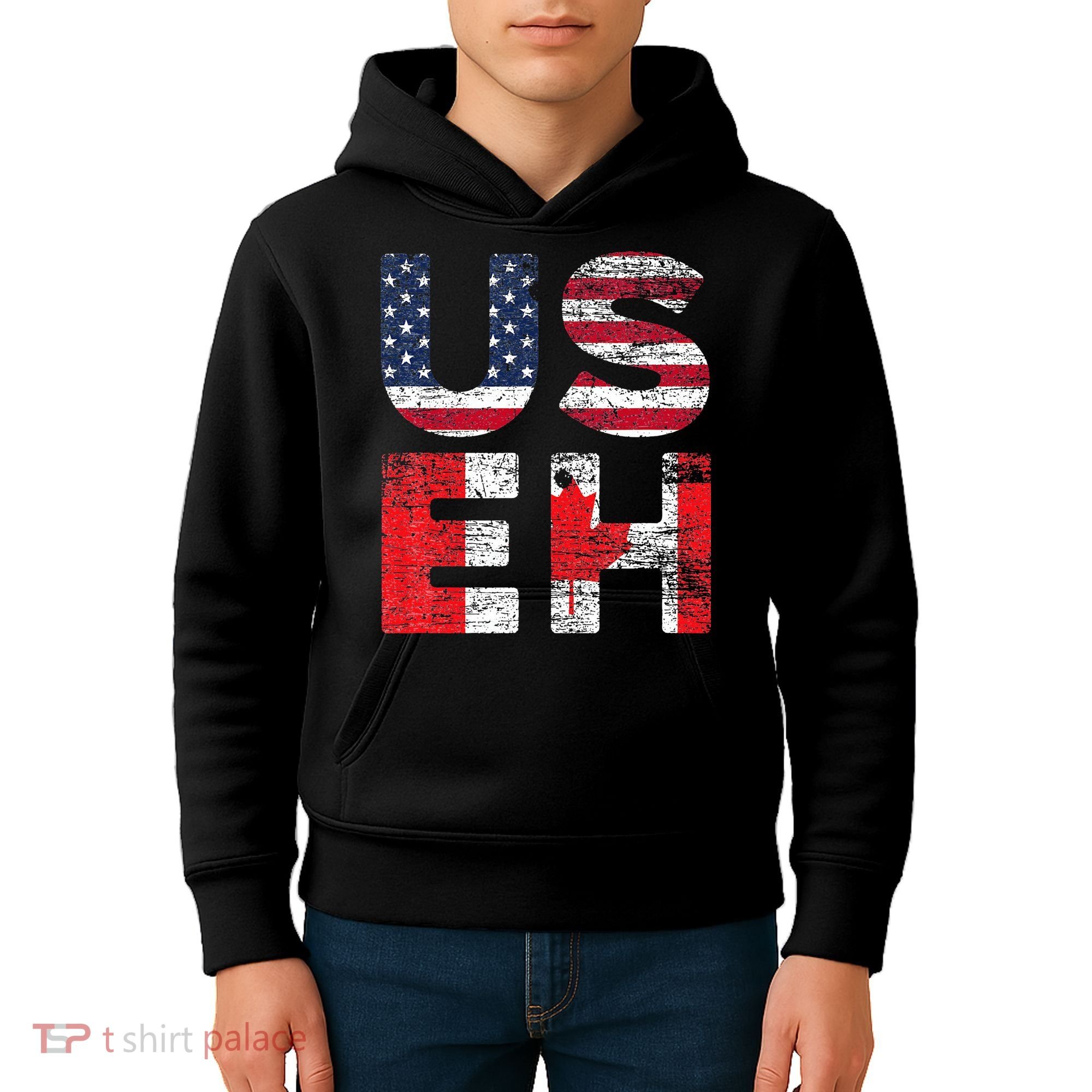 Canadian Pride American USA USEH US Flag Canada Kids Hoodie