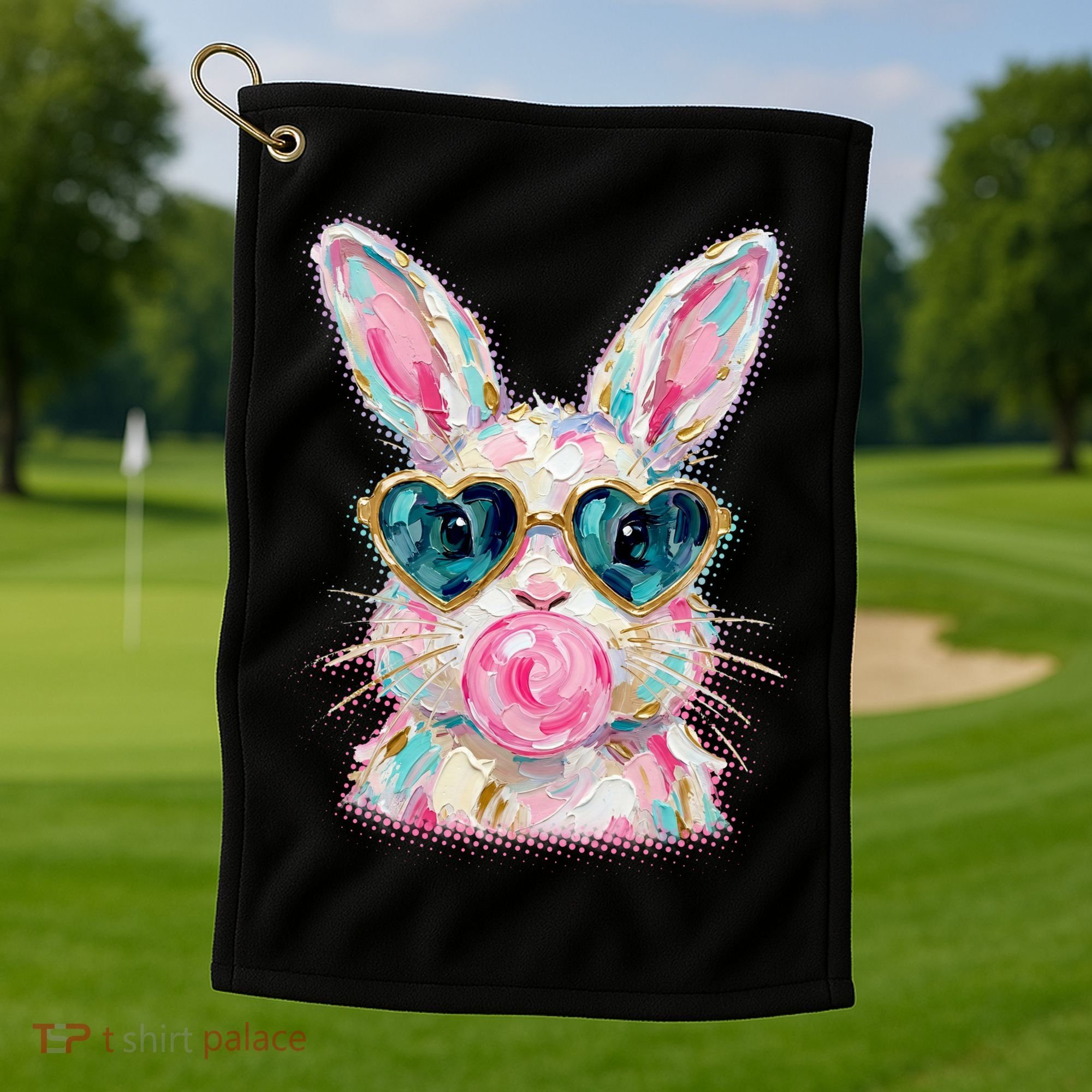 Cute Pop Art Bubblegum Easter Bunny Golf Towel