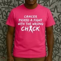 Cancer Picked A Fight With The Wrong Chick Breast Cancer Warrior Awareness Pink T-Shirt thumb 3