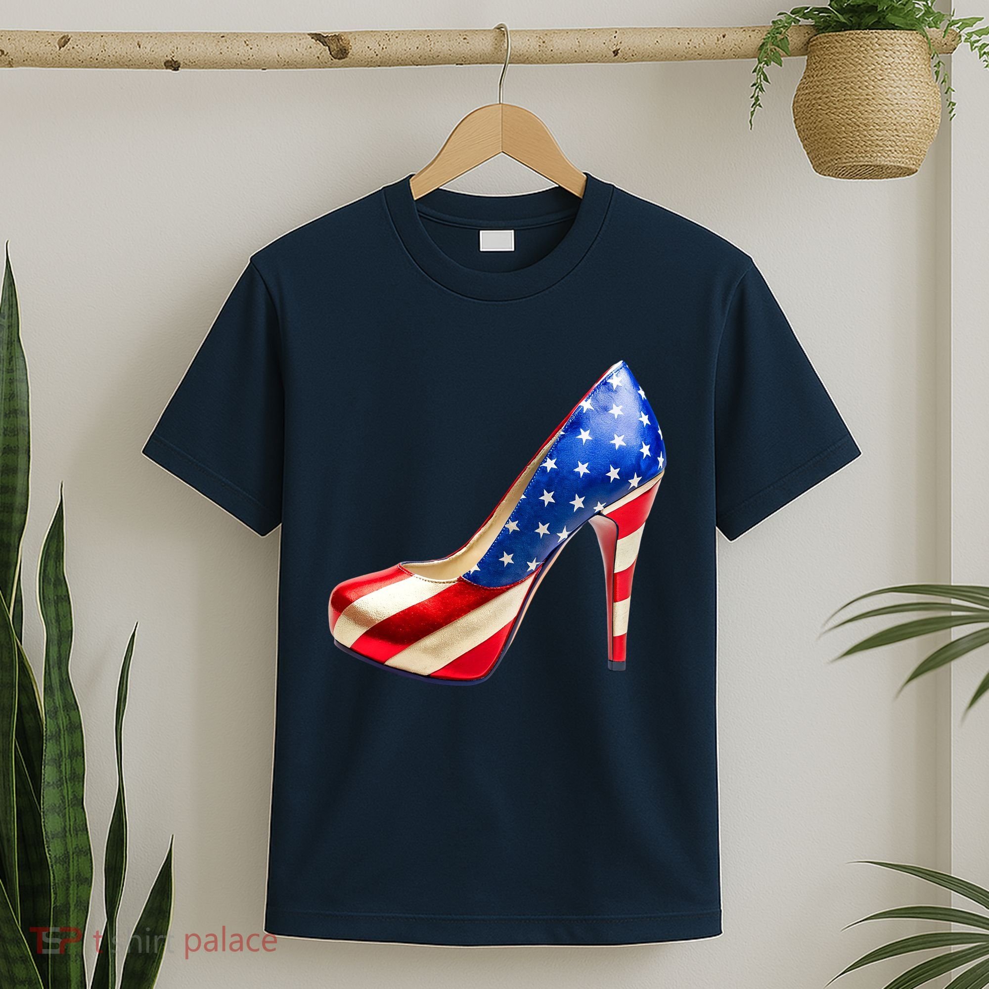 Cute Patriotic American Usa Flag Heels Shoes T-Shirt