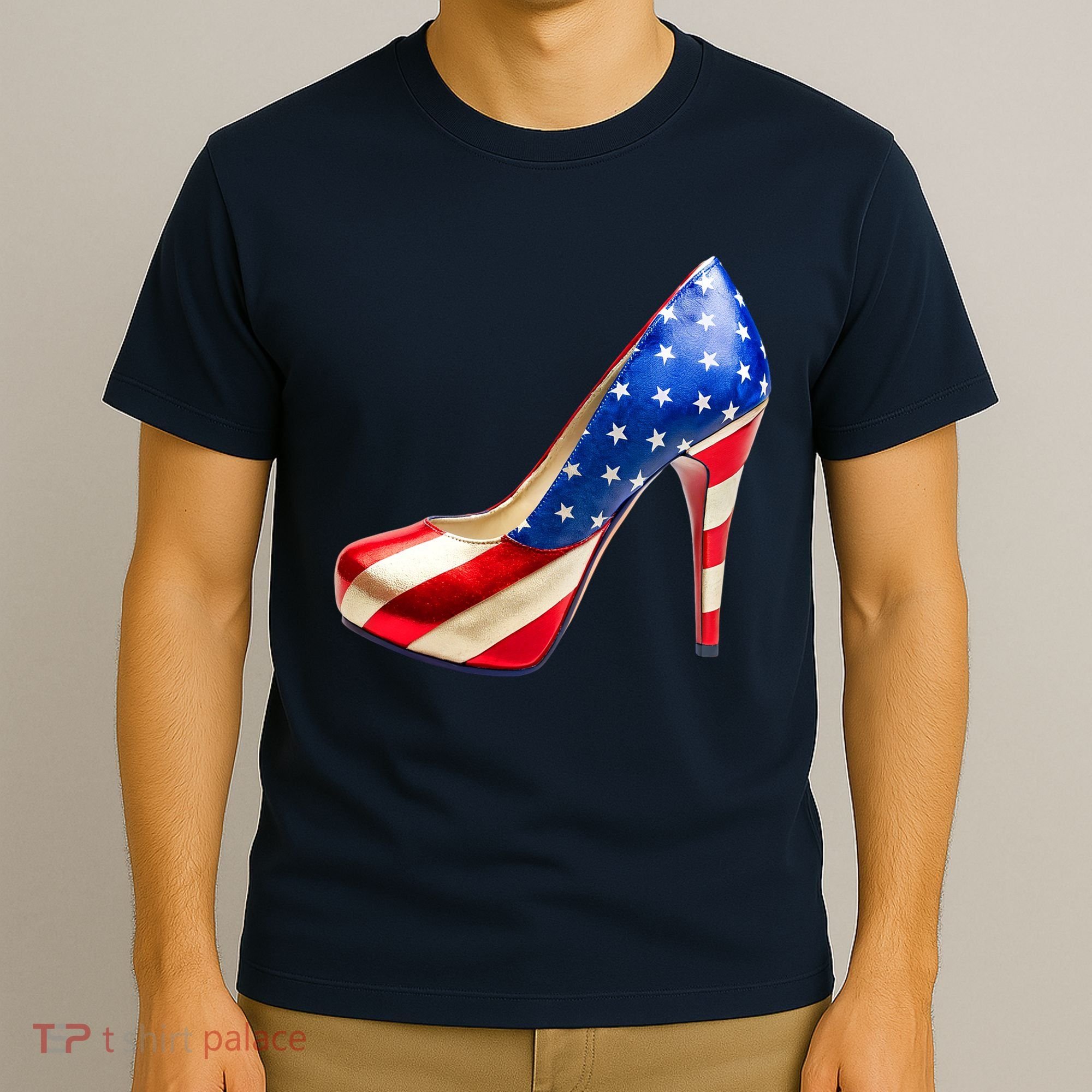 Cute Patriotic American Usa Flag Heels Shoes T-Shirt
