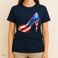 Cute Patriotic American Usa Flag Heels Shoes T-Shirt thumb 4