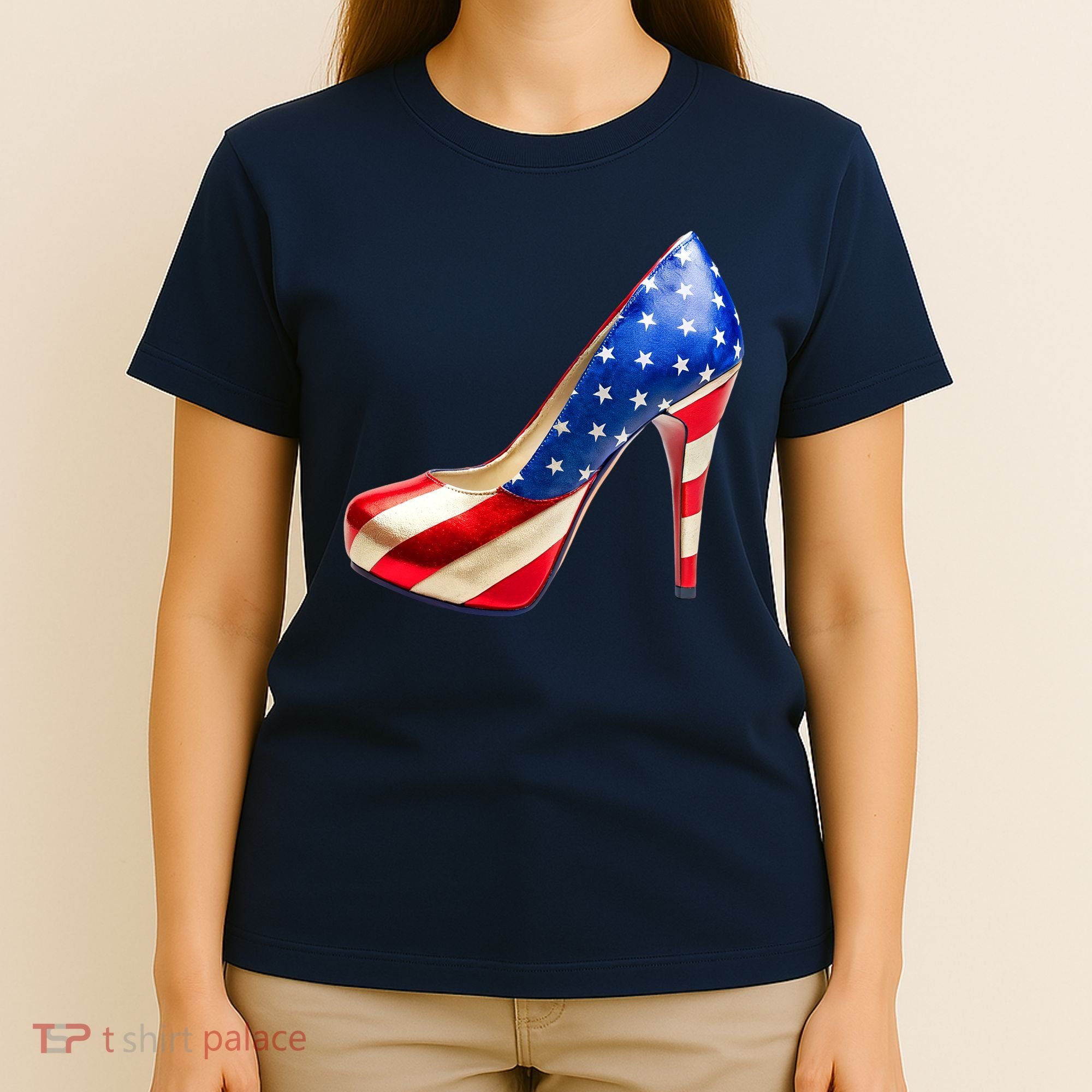 Cute Patriotic American Usa Flag Heels Shoes T-Shirt