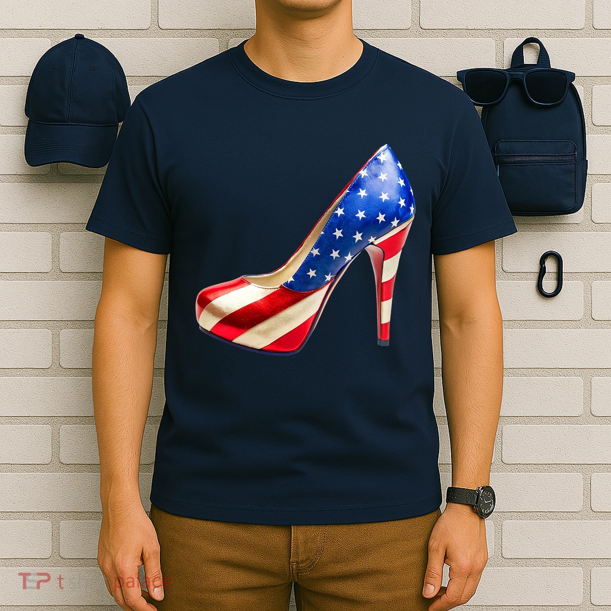 Cute Patriotic American Usa Flag Heels Shoes T-Shirt