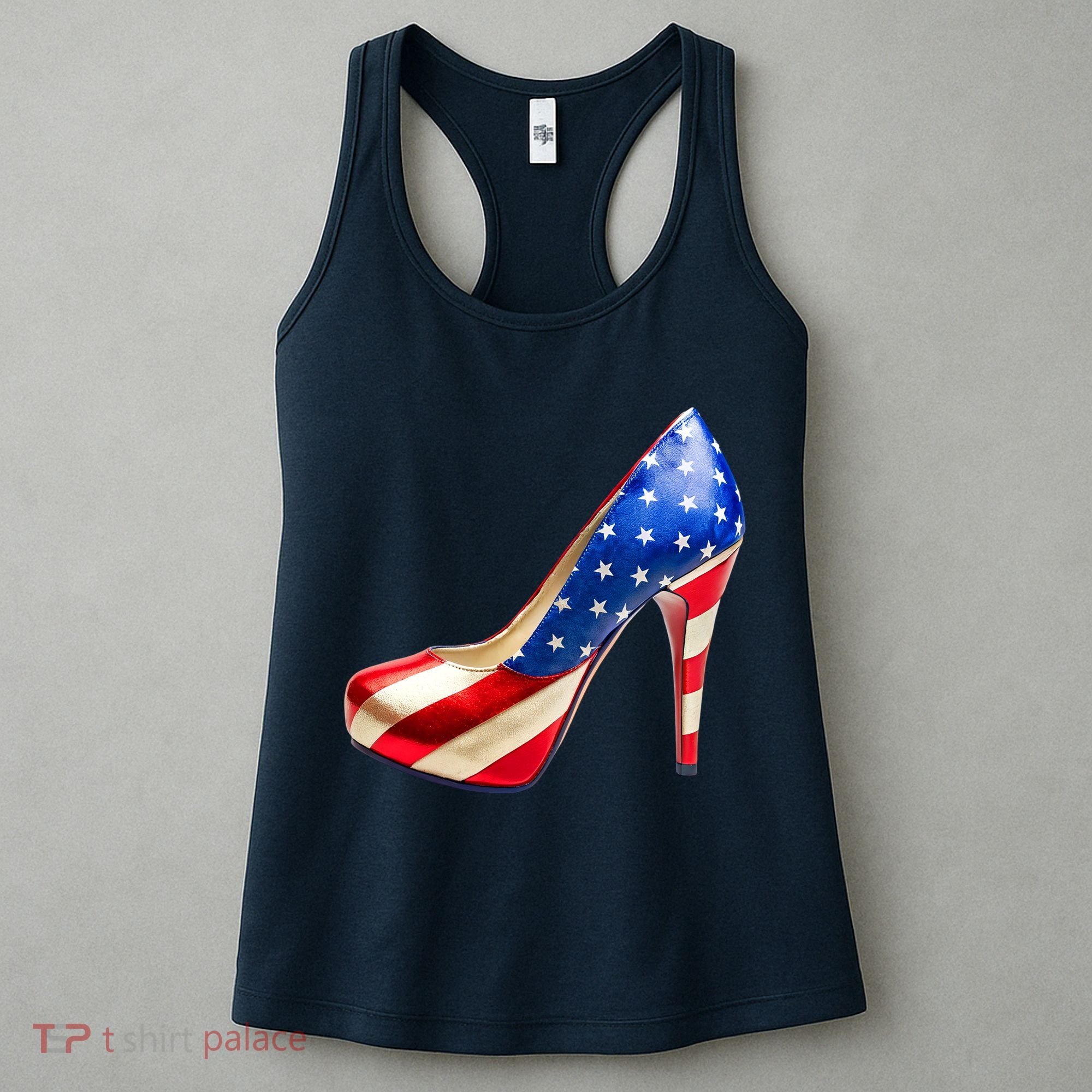 Cute Patriotic American Usa Flag Heels Shoes Women's Tank Top