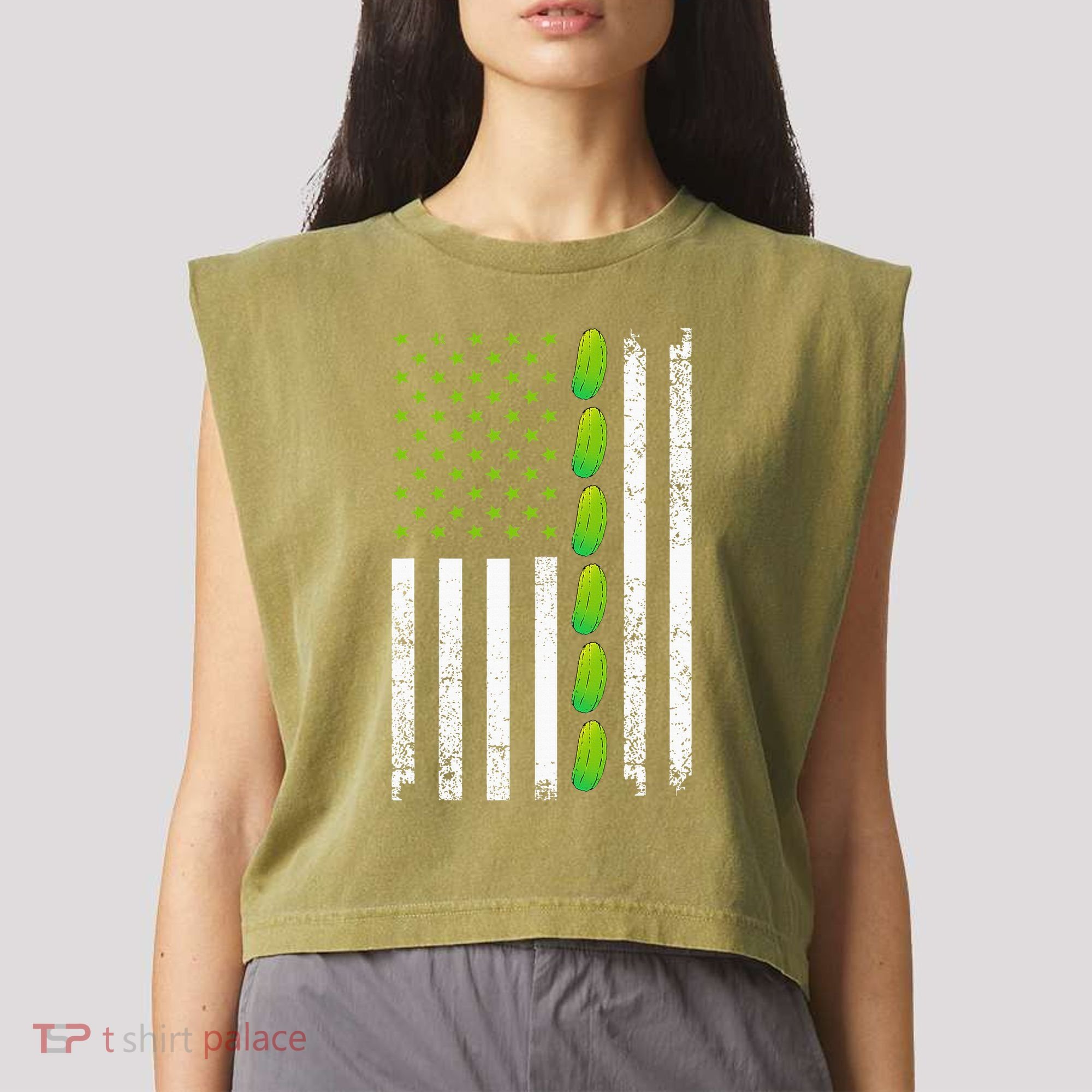 Cool Pickle Art For Gag Dill Pickle Costume Garment-Dyed Women's Muscle Tee